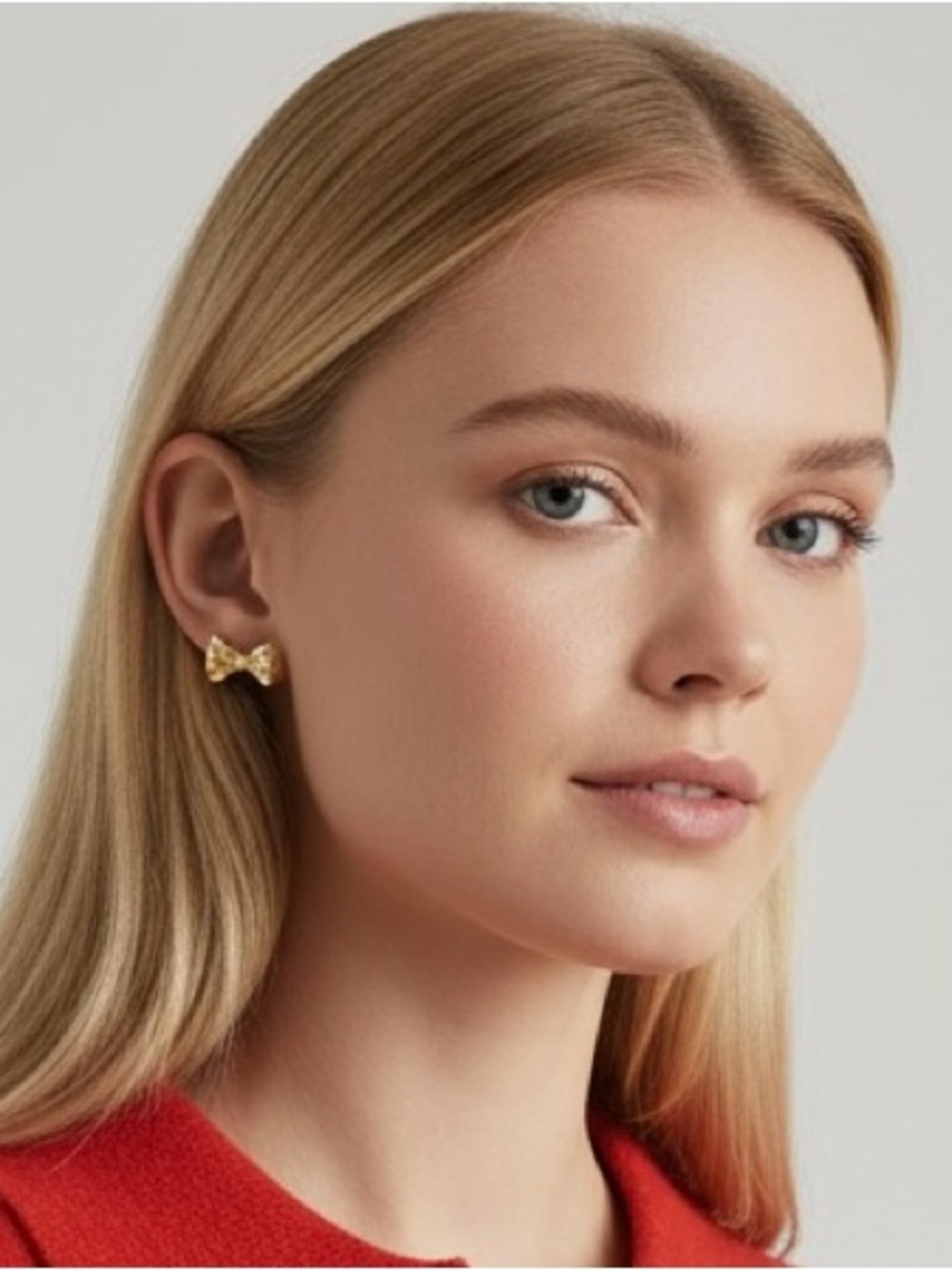 Gold Bow Stud Earrings - 18K Gold Filled - Picture 2 of 4